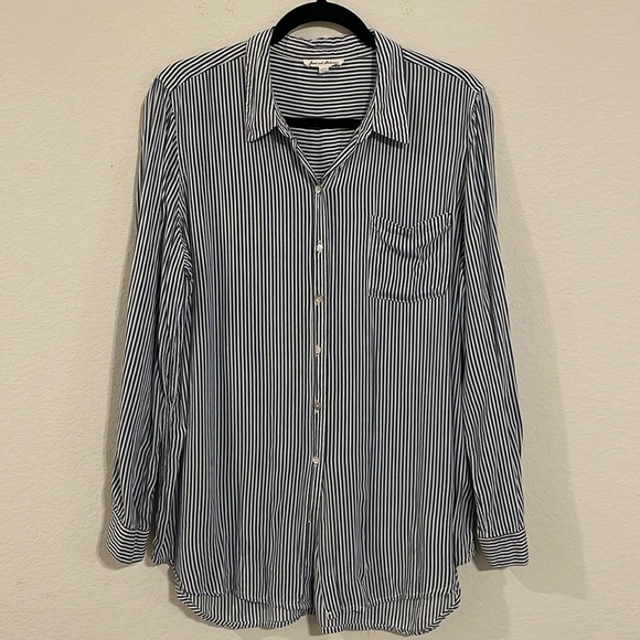 Jane & Delancey Women Button Front Shirt XS Stripe Longline High Low Hem Preppy - Picture 1 of 13
